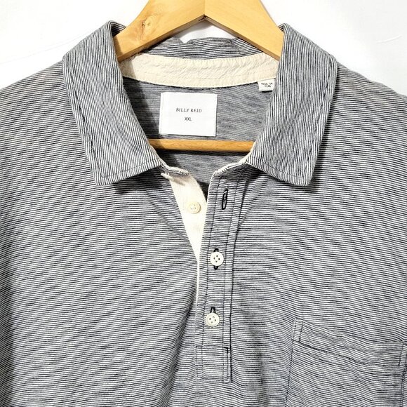 Billy Reid Mens Polo Shirt Size 2XL Gray Pinstripe Pocket Short Sleeve Preppy - Picture 3 of 11